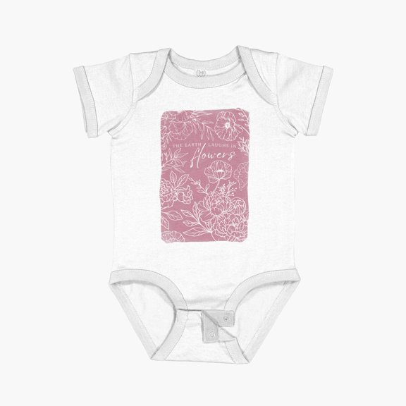 LuvlyThe Earth Laughs In Flowers | Ralph Waldo Emerson Quote Art | Pink Short Sleeve Baby One-Piece, New Born, Baby Shower Gift, New Parents Gift
