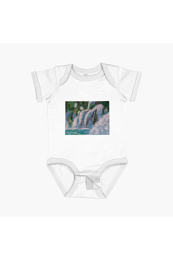Waterfall Painting, Watercolor Technique Short Sleeve Baby One-Piece, New Born, Baby Shower Gift, New Parents Gift