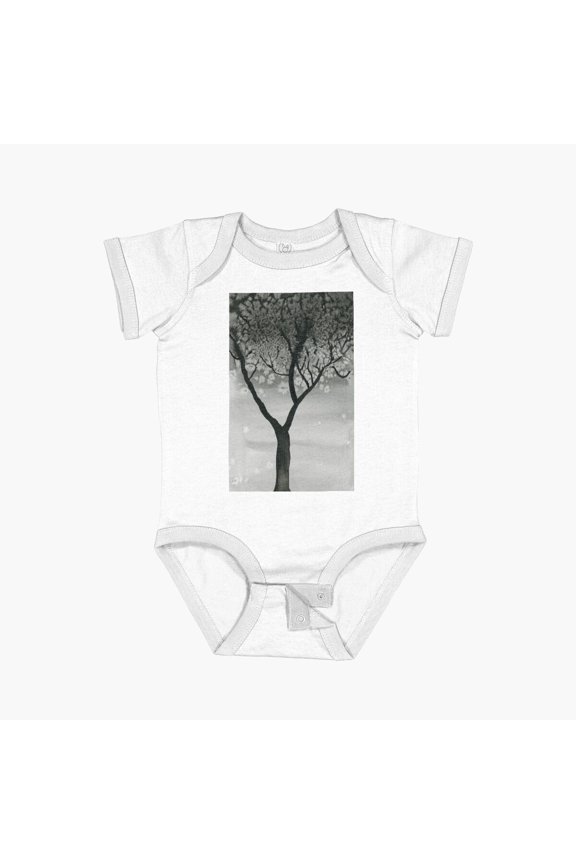 Winter Tree Original Watercolor Painting Short Sleeve Baby One-Piece, New Born, Baby Shower Gift, New Parents Gift