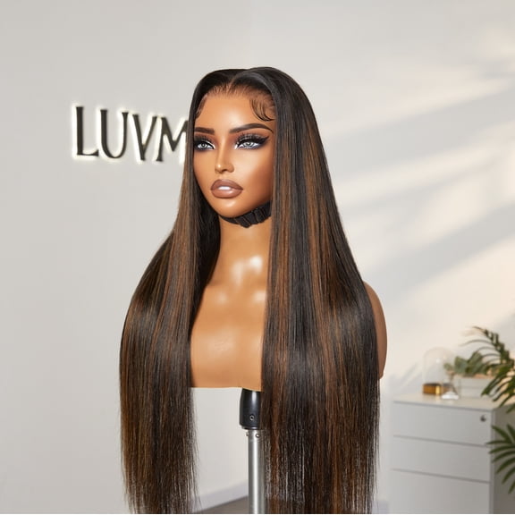 LUVME 13x4 Lace Front Wig 14" MB30# Medium Brown 100% Human Hair Pre Plucked Bleached Knots Glueless Straight 1 Piece