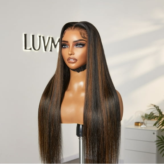 LUVME 13x4 Lace Front Wig 16" MB30# Medium Brown 100% Human Hair Pre Plucked Bleached Knots Glueless Straight 1 Piece