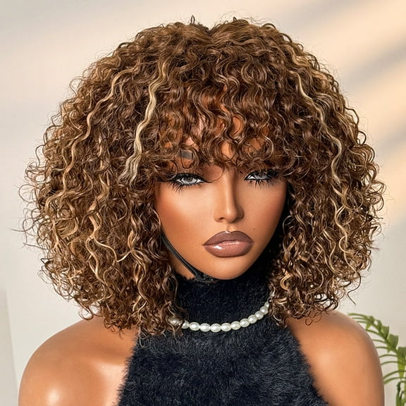 LUVME Beginner Friendly Ash Blonde Highlights Water Wave True Scalp Minimalist Lace Glueless Curly Wig with Bangs