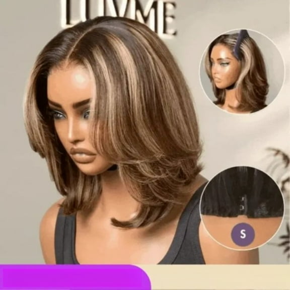 LUVME Blonde Highlight Short Layered Bob Wig Glueless 5x5 Closure Pre-Cut Lace Wig for Adult Women