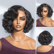 LUVME Mature Boss Brown Ombre Highlight / Natural Black / Salt and Pepper Loose Wave Glueless Minimalist HD Lace Wig