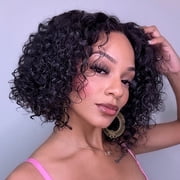 LUVME Natural Black Deep Curly Glueless 5x5 Closure Pre-Cut Lace Wig Breathable Cap 10"