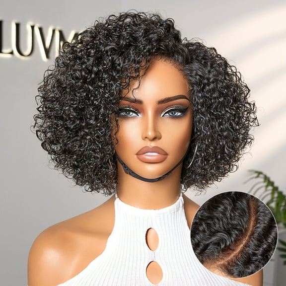 LUVME Trendy Short Cut Curly Minimalist HD Lace Glueless Side Part Wig 100% Human Hair 12"