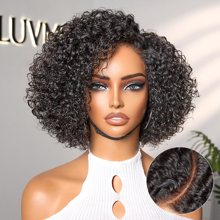 LUVME Trendy Short Cut Curly Minimalist HD Lace Glueless Side Part Wig 100% Human Hair 8"