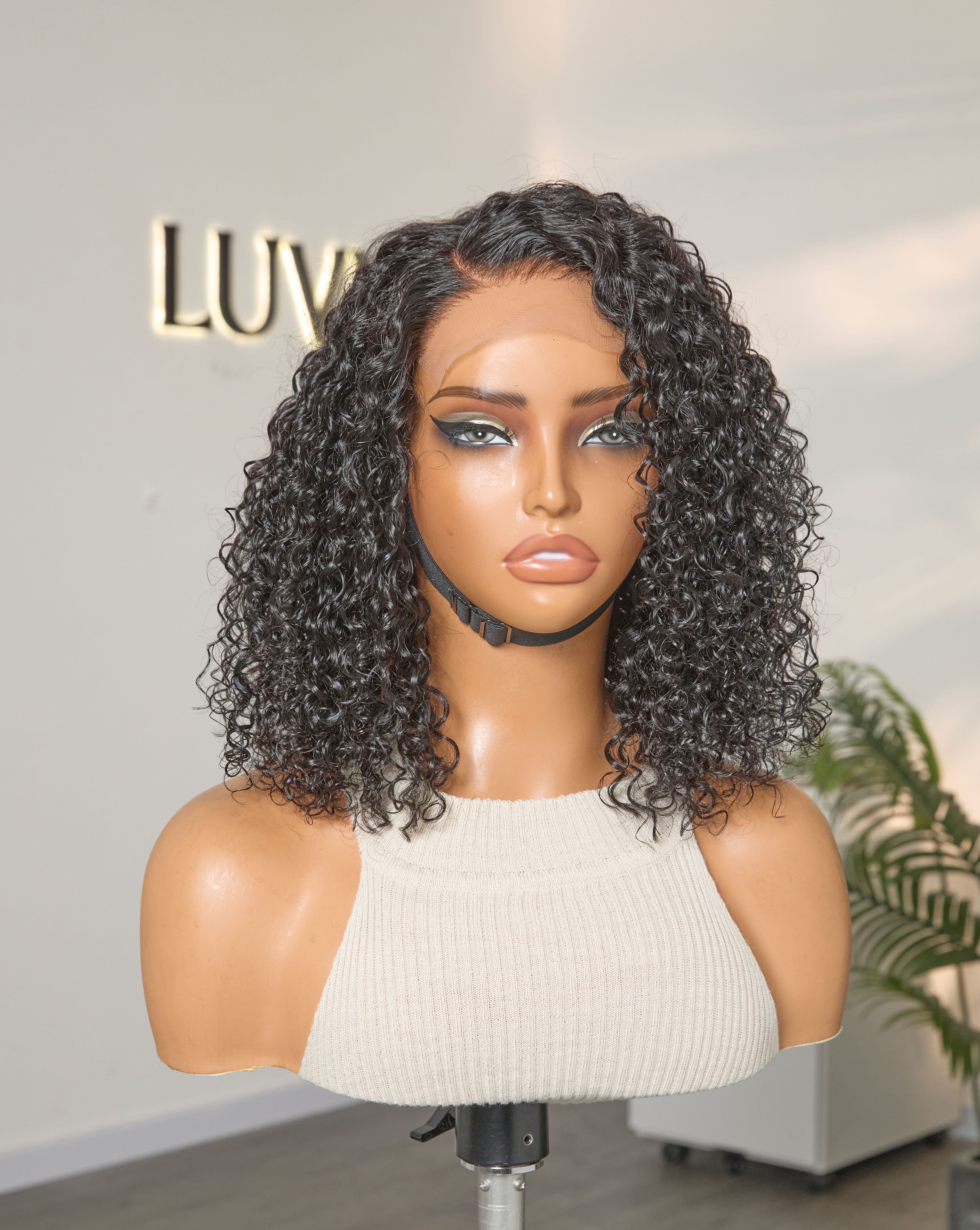 LUVME Wet and Wavy 5x5 Closure Pre-Cut Lace Water Wave Wig 12" Glueless Side Part Human Hair Wig Breathable Cap
