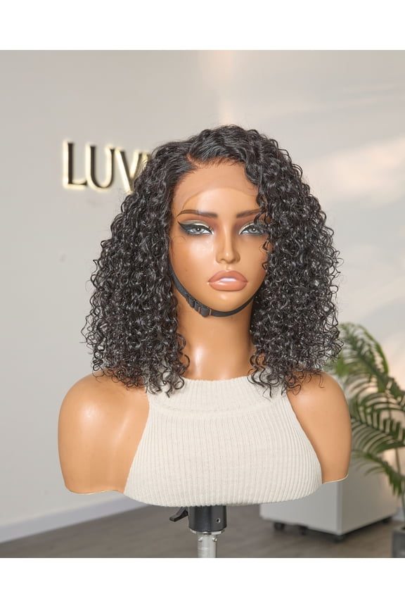 LUVME Wet and Wavy 5x5 Closure Pre-Cut Lace Water Wave Wig 12" Glueless Side Part Human Hair Wig Breathable Cap