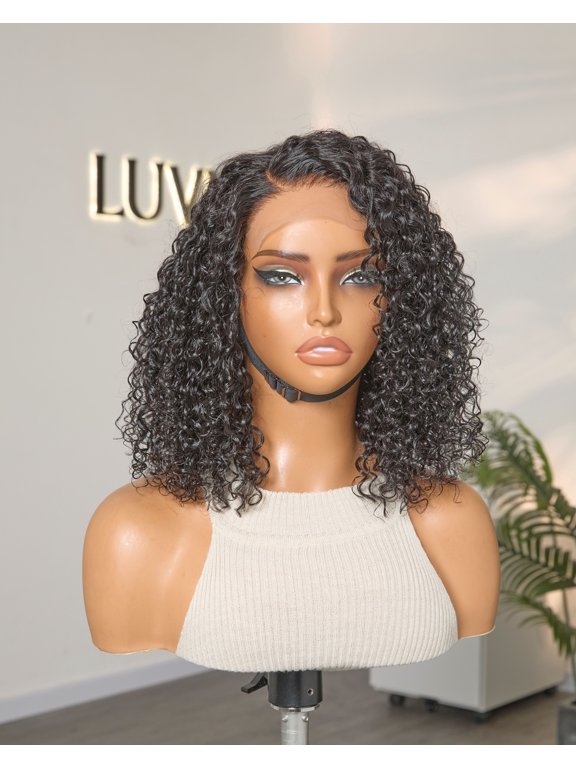 LUVME Wet and Wavy 5x5 Closure Pre-Cut Lace Water Wave Wig 12" Glueless Side Part Human Hair Wig Breathable Cap