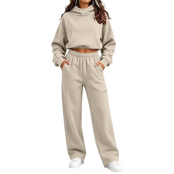 Luvrsol 2 Piece Sets for Women Solid Casual Sweatsuit Hooded Sweatshirt Loose Jogger Pants Sports Outfit Set S-2XL