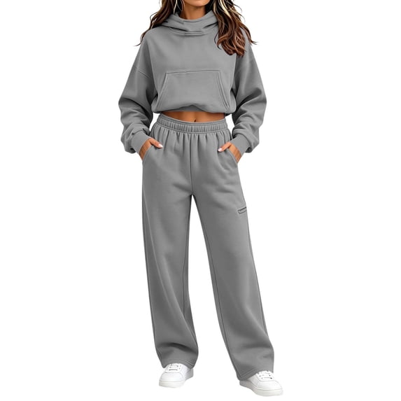 Luvrsol 2 Piece Sets for Women Solid Casual Sweatsuit Hooded Sweatshirt Loose Jogger Pants Sports Outfit Set S-2XL