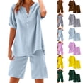 thumbnail image 1 of Luvrsol 2 Piece Short Sets for Women Linen Short Sleeve Outfits Casual Summer Shorts Set with Pocket, Size S-5XL, 1 of 5
