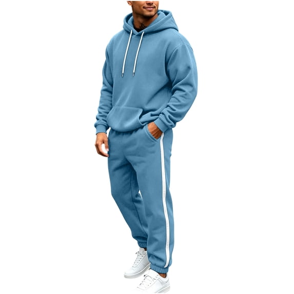 Luvrsol Big & Tall Men Athletic 2-Piece Lounge Tracksuit Solid Long Sleeve Hooded Top & Daily Wear Jogger Pants S-3XL