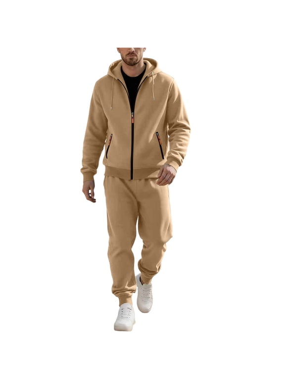 Big & Tall Men Everyday Activewear Set Solid Long Sleeve Hoodie & Comfort Jogger Sweatpants M-3XL