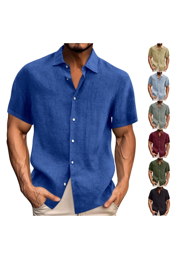 Big & Tall Men Linen Shirts Casual Short Sleeve Button Down Relaxed Fit, S-5XL