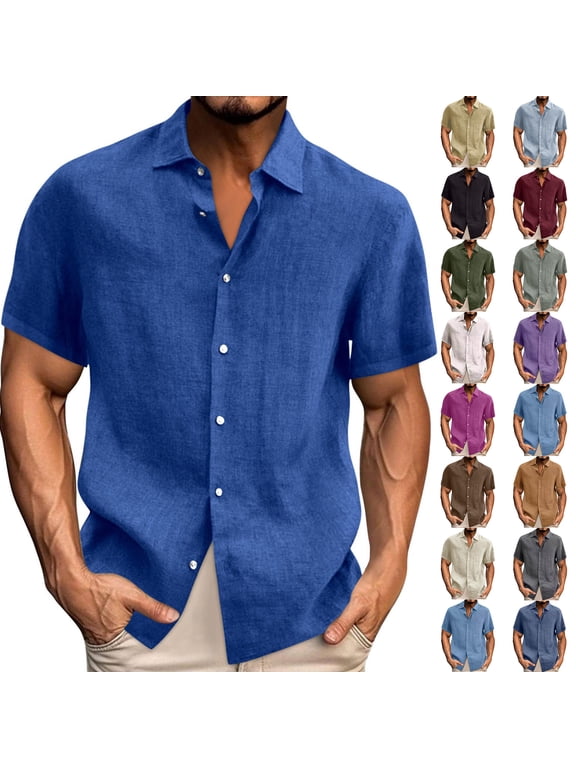 Big & Tall Men Linen Shirts Casual Short Sleeve Button Down Relaxed Fit, S-5XL