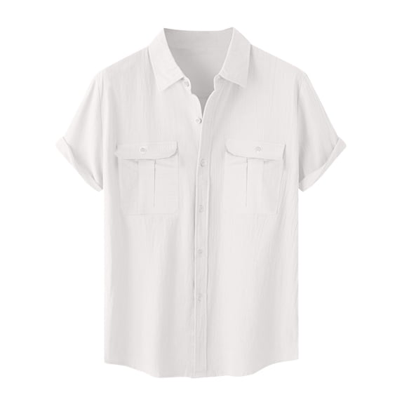 Luvrsol Big & Tall Men Linen Shirts Short Sleeve Collared Shirt Work Wear with Pocket, 4XL-5XL