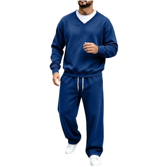 Luvrsol Big & Tall Men Lounge Tracksuit Solid Long Sleeve Crewneck Pullover & Relaxed Fit Sport Jogger Pants Set S-3XL