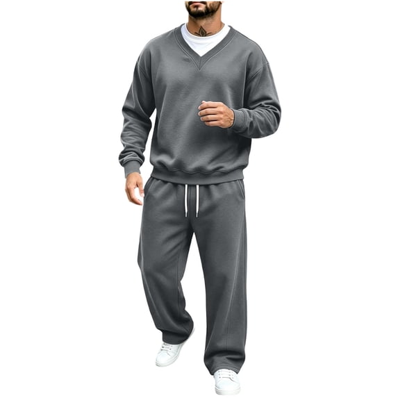 Luvrsol Big & Tall Men Lounge Tracksuit Solid Long Sleeve Crewneck Pullover & Relaxed Fit Sport Jogger Pants Set S-3XL
