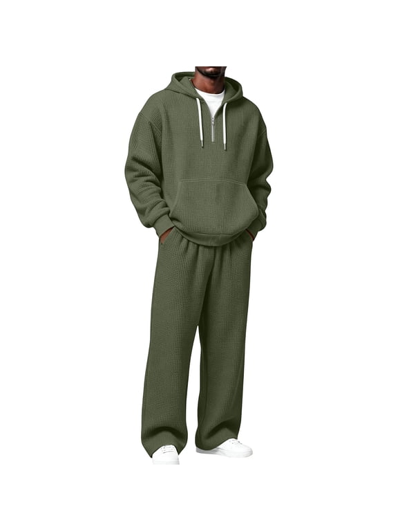 Big & Tall Men Solid Tracksuit Long Sleeve Hooded Sweatshirt Elastic Waist Sweatpants Two-Piece Outfit S-5XL