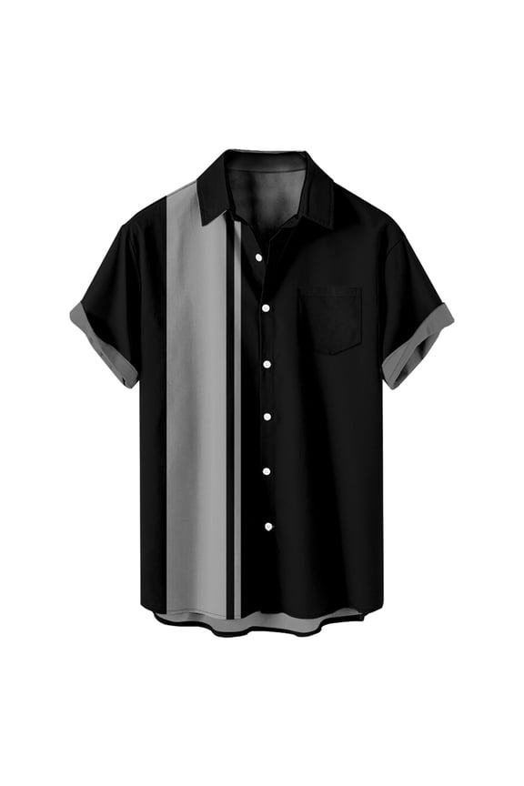 Big & Tall Men's Printing Short Sleeve Pockets Collared Shirt Elastic Work Wear, S-4XL