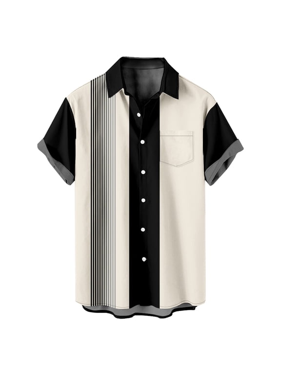 Big & Tall Men's Printing Short Sleeve Pockets Collared Shirt Elastic Work Wear, S-4XL