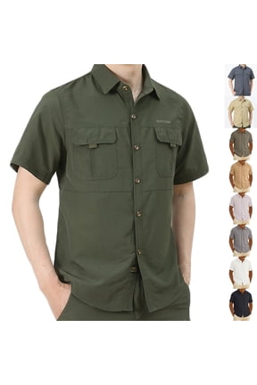 Big & Tall Men's Short Sleeve Button Down Shirt Quick-Dry Work Wear with Pocket, M-4XL
