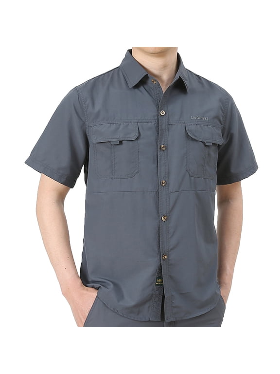 Big & Tall Men's Short Sleeve Button Down Shirt Quick-Dry Work Wear with Pocket, M-4XL