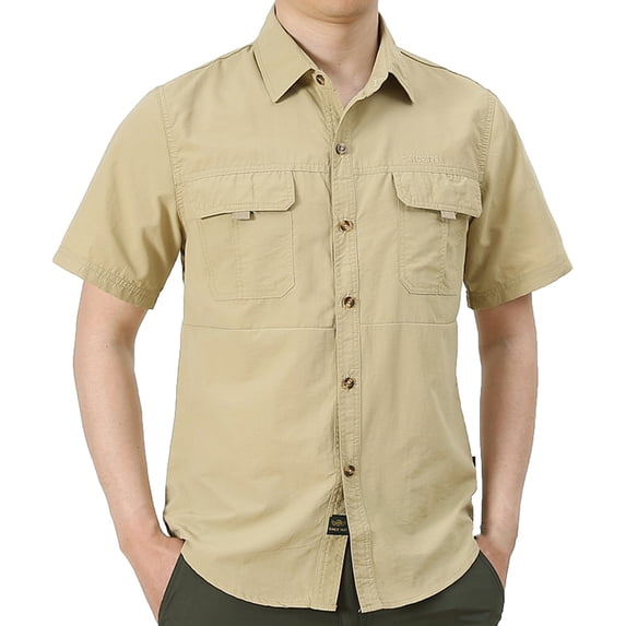 Luvrsol Big & Tall Men's Short Sleeve Button Down Shirt Quick-Dry Work Wear with Pocket, M-4XL