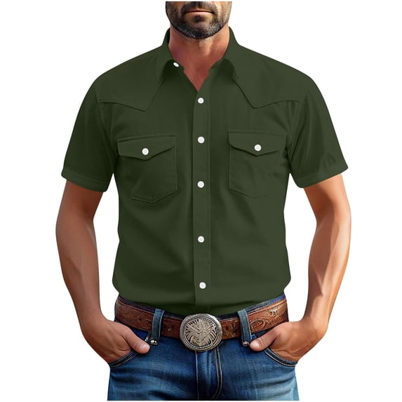 Luvrsol Big & Tall Men's Short Sleeve Pockets Button Front Shirt Work Wear, S-5XL