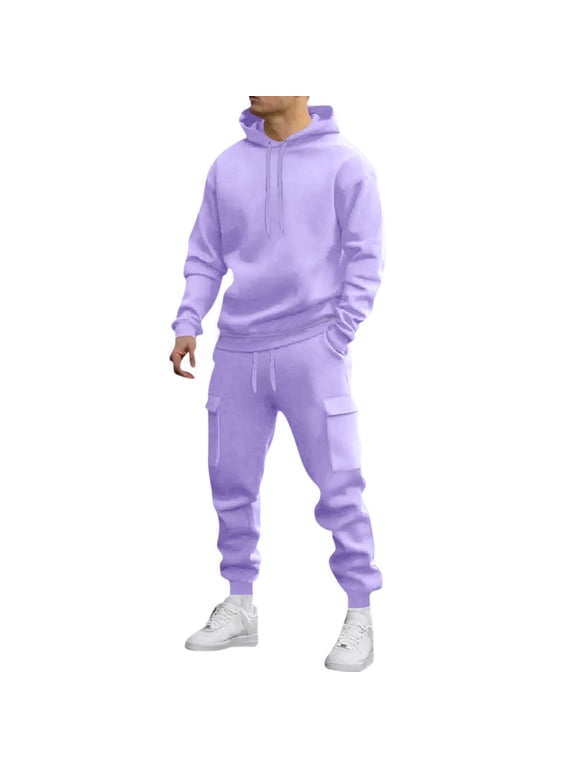 Big & Tall Men’s Solid 2 Piece Athleisure Set Long Sleeve Pullover Hoodie & Casual Jogger Sweatpants S-3XL
