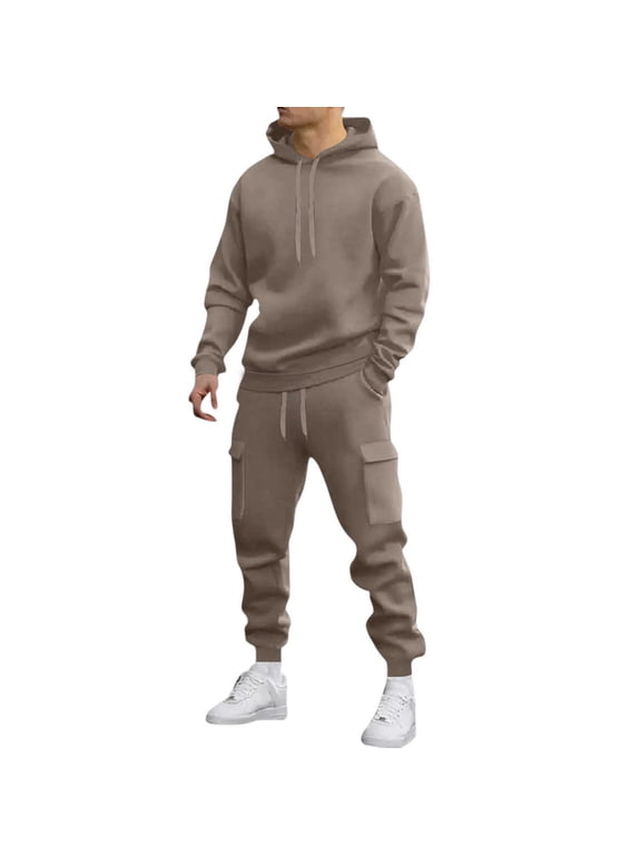 Big & Tall Men’s Solid 2 Piece Athleisure Set Long Sleeve Pullover Hoodie & Casual Jogger Sweatpants S-3XL