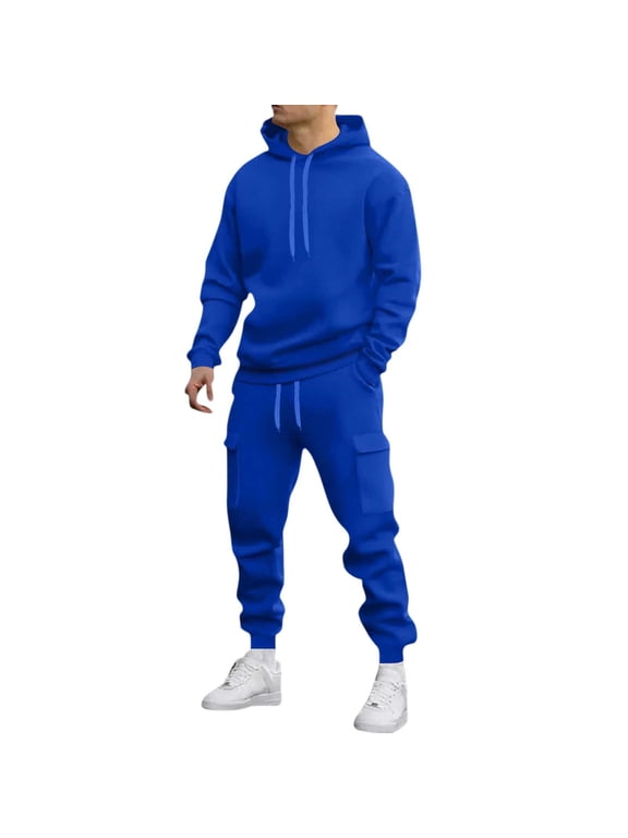 Big & Tall Men’s Solid 2 Piece Athleisure Set Long Sleeve Pullover Hoodie & Casual Jogger Sweatpants S-3XL
