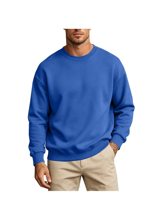 Big & Tall Men’s Solid Crewneck Pullover Sweatshirt Long Sleeve Casual Athletic Plain Top S-5XL