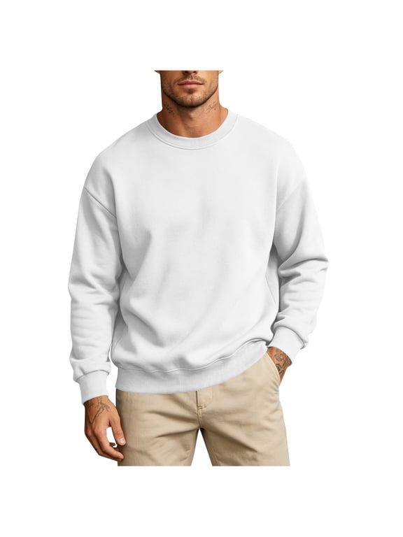 Big & Tall Men’s Solid Crewneck Pullover Sweatshirt Long Sleeve Casual Athletic Plain Top S-5XL