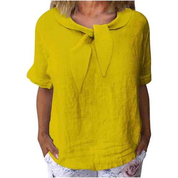 Luvrsol Blouses for Women Plus Size Summer Casual Solid Color Short-Sleeved Lapel Tops/Shirts, Size S-5XL