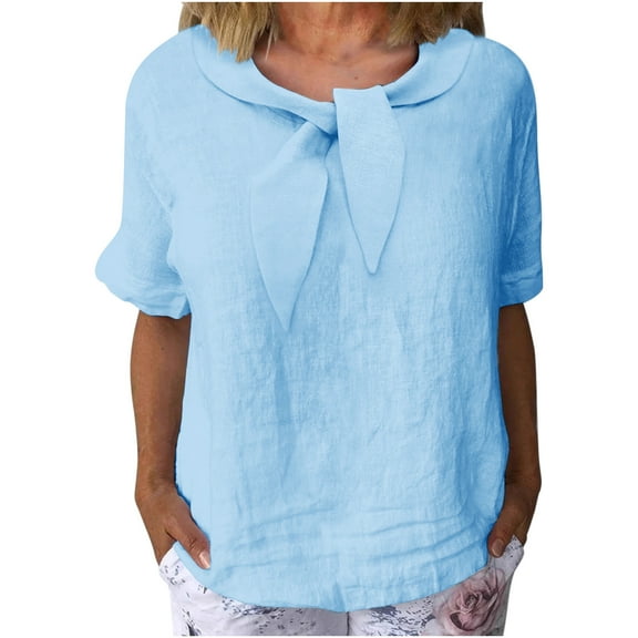 Luvrsol Blouses for Women Plus Size Summer Casual Solid Color Short-Sleeved Lapel Tops/Shirts, Size S-5XL