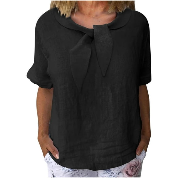 Luvrsol Blouses for Women Plus Size Summer Casual Solid Color Short-Sleeved Lapel Tops/Shirts, Size S-5XL