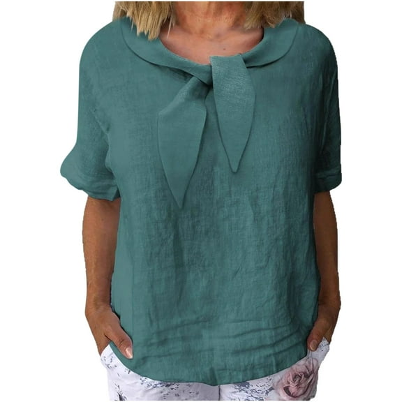 Luvrsol Blouses for Women Plus Size Summer Casual Solid Color Short-Sleeved Lapel Tops/Shirts, Size S-5XL