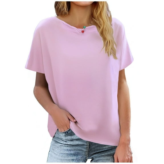 Luvrsol Blouses for Women Short Sleeve Solid Linen T-shirt Loose Summer Womens Tops, Size S-3XL