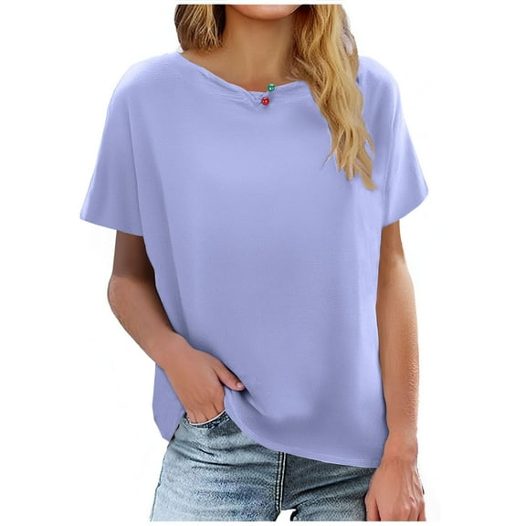 Luvrsol Blouses for Women Short Sleeve Solid Linen T-shirt Loose Summer Womens Tops, Size S-3XL
