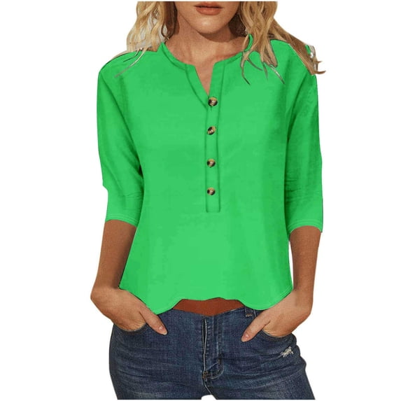 Luvrsol Button Down Shirts for Women Casual Solid Printed 3/4 Sleeve T-shirt Loose Womens Tops, Size S-3XL
