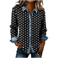 thumbnail image 1 of Luvrsol Button Down Shirts for Women Denim Collared Jacket Long Sleeved Blouse with Polka-Dot S-2XL, 1 of 4