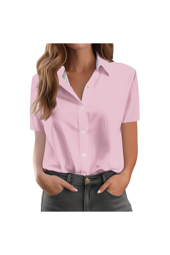 Button Down Shirts for Women Fashion Casual Solid Short Sleeved Pocket Womens Tops Dressy Casual, Size S-2XL