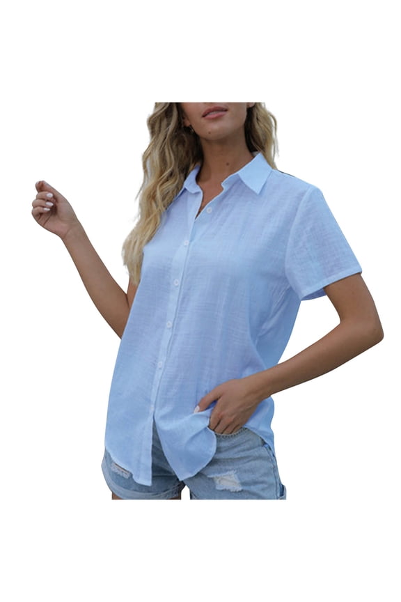 Button Down Shirts for Women Plus Size Casual Solid Short Sleeved Pocket Womens Tops Dressy Casual, S-5XL