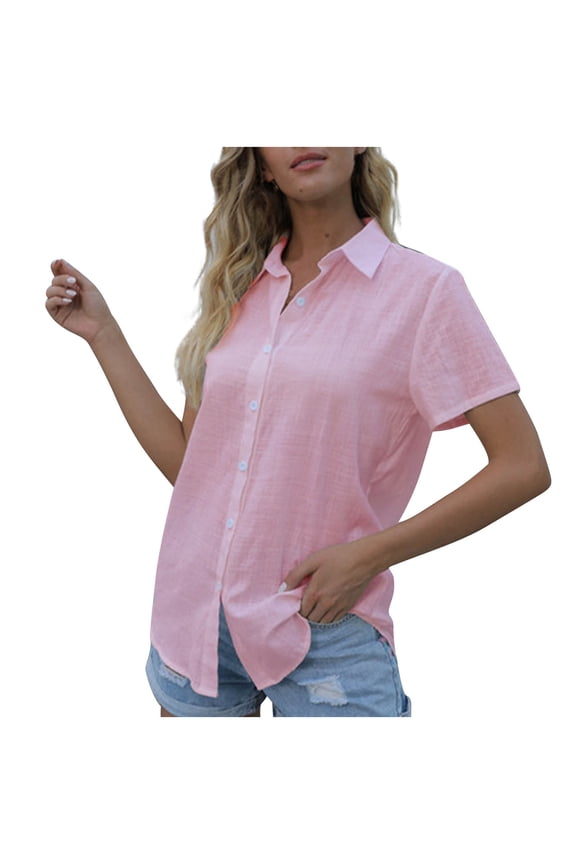 Button Down Shirts for Women Plus Size Casual Solid Short Sleeved Pocket Womens Tops Dressy Casual, S-5XL