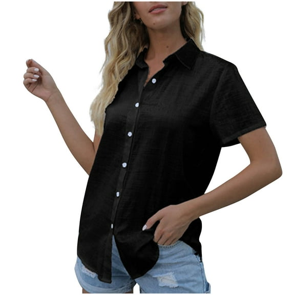 Luvrsol Button Down Shirts for Women Plus Size Casual Solid Short Sleeved Pocket Womens Tops Dressy Casual, S-5XL