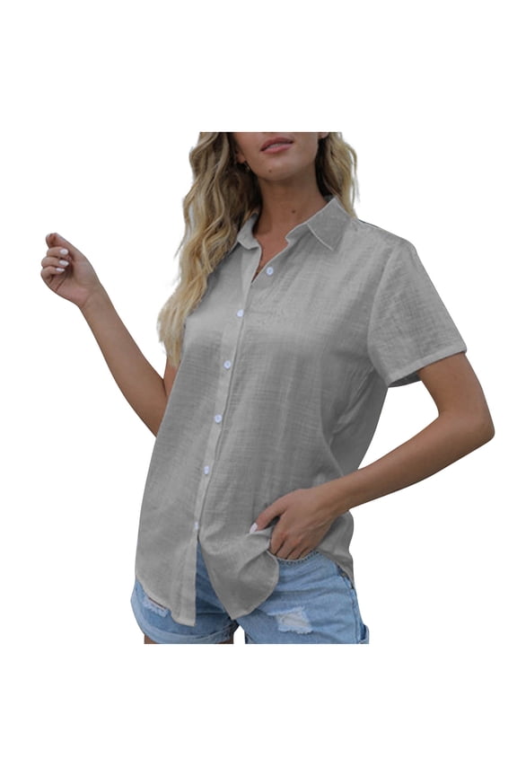 Button Down Shirts for Women Plus Size Casual Solid Short Sleeved Pocket Womens Tops Dressy Casual, S-5XL