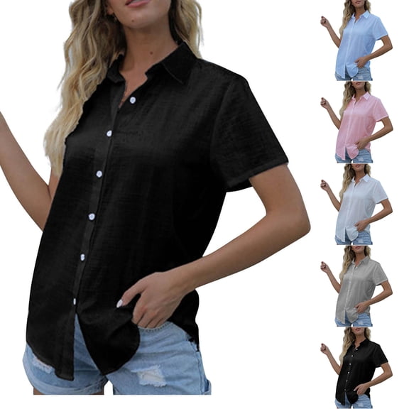 Luvrsol Button Down Shirts for Women Plus Size Casual Solid Short Sleeved Pocket Womens Tops Dressy Casual, S-5XL